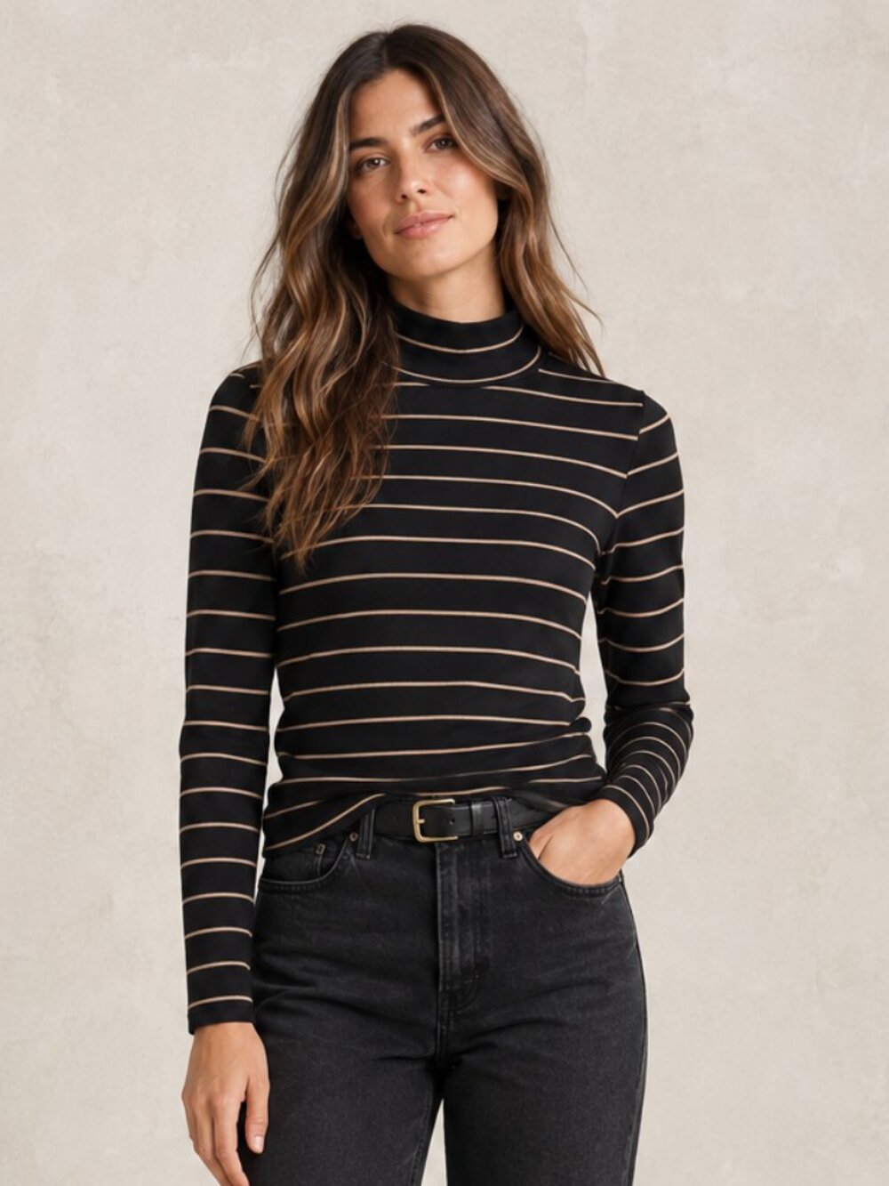 GAP Striped Long-Sleeve Mock-Neck Top - Small